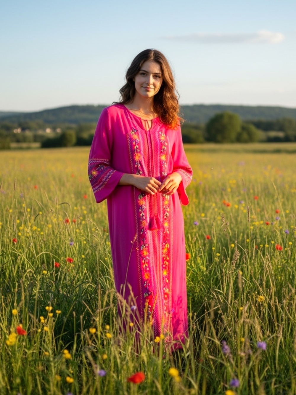 New Pink Embroidered Kaftan Boho Bohemian Dress XL